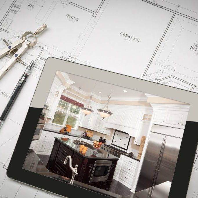 Apartment Renovation Services Concept - Project Management showing design tools